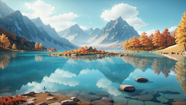 Autumn Serenity Mysterious Turquoise Mountain Lake Reflection