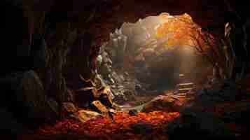 Photo autumn splendor a breathtaking cave in vray tracing