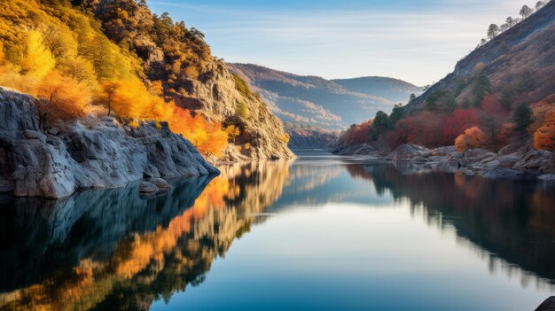 Autumn Splendor Serene Canyon With Vibrant Sycamore And Reflecting Lake