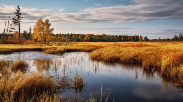 Autumn Splendor Serene Creek And Vibrant Field