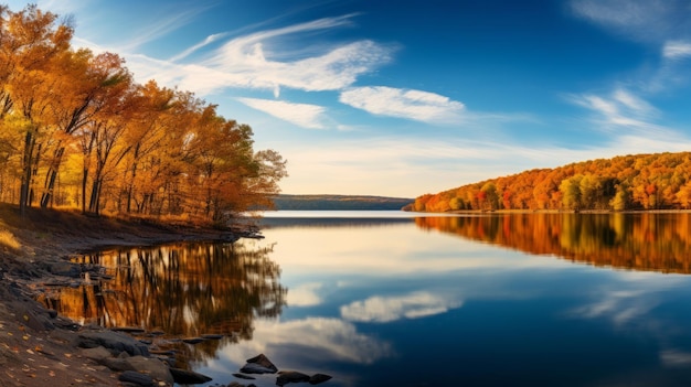 Autumn Splendor Serene Lake Surrounded By Vibrant Chestnut Trees