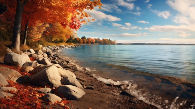 Autumn Splendor On Shoreline Captured With Canon Eos1d X Mark Iii