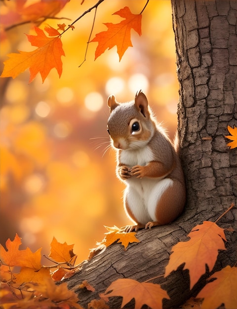 Autumn Squirrel in Forest