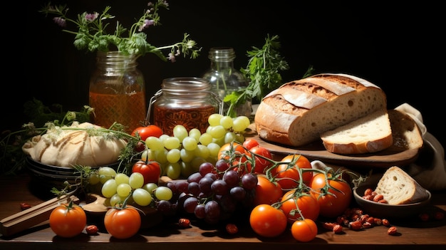 Autumn still life and autumnal leaves on wooden background