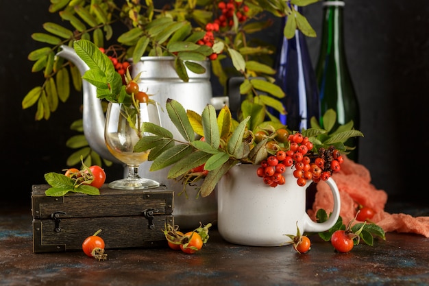 Autumn still life with rowan