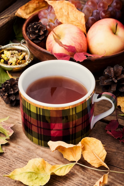 Autumn still life with tea cups