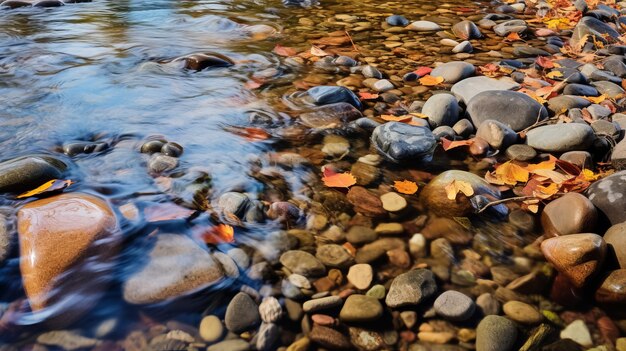 Photo autumn stream rocks underexposed lively seascapes in national geographic style