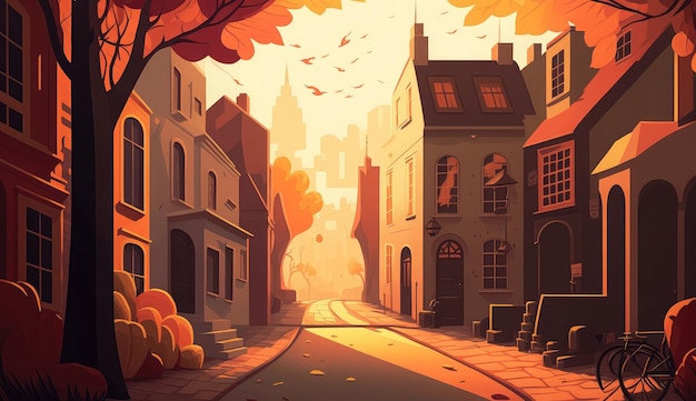 Autumn street city landscape ai generated