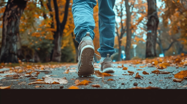 잎자루 가 인 공원 길 을 산책 하는 가을