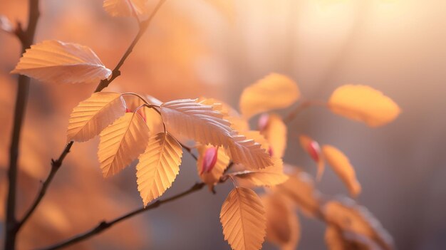 Autumn sunlight with red autumn leaves isolated on white