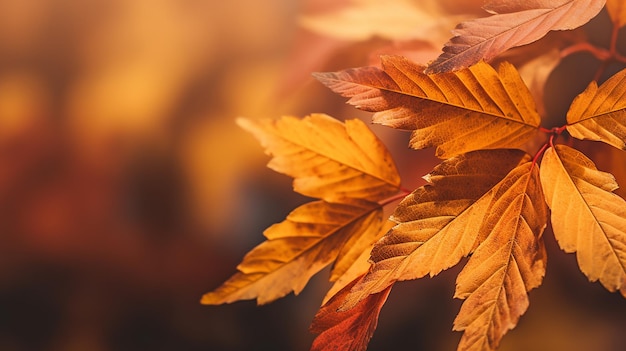 Autumn sunlight with red autumn leaves