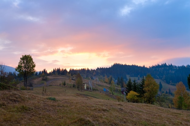 Autumn sunrise country mountain view (Carpathian, Ukraine)