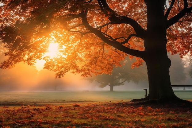 Autumn Sunset Vibrant Trees Against a Dramatic Sky