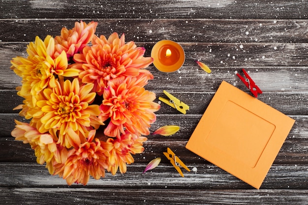 Autumn surface with chrysanthemum