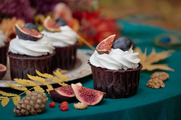 Autumn sweet dessert decorated on a table