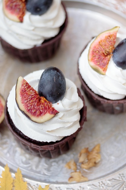 Autumn sweet dessert decorated on a table