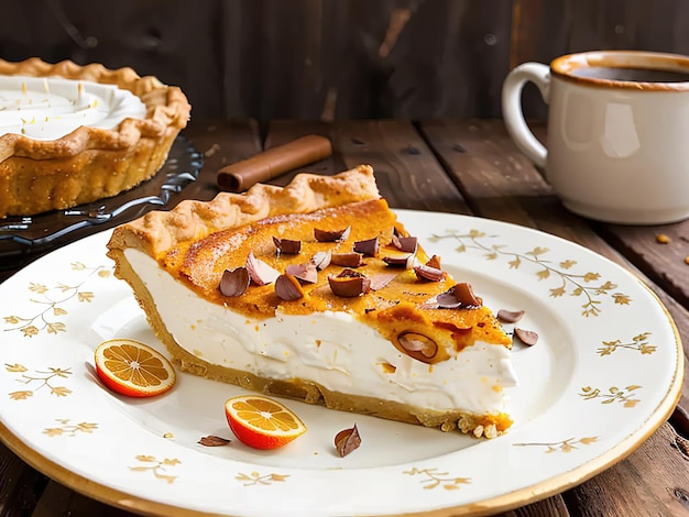 Photo autumn sweet homemade traditional festive pumpkin pie for thanksgiving harvest feast ready to eat