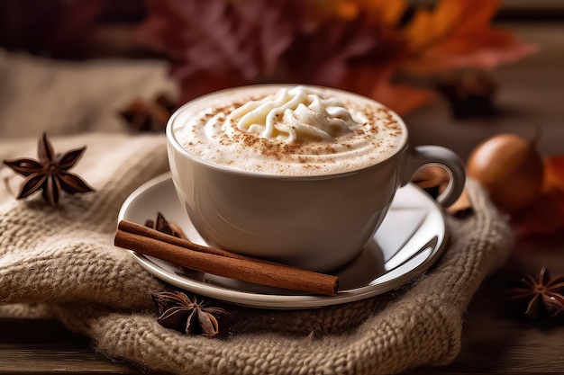 Autumn sweet hot drink with cinnamon and various spices