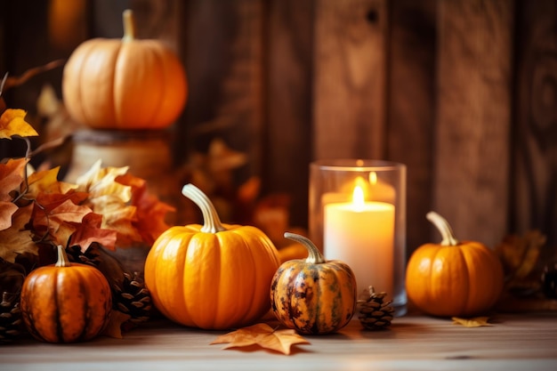 Осеннее украшение стола тыквой на Хэллоуин и День Благодарения