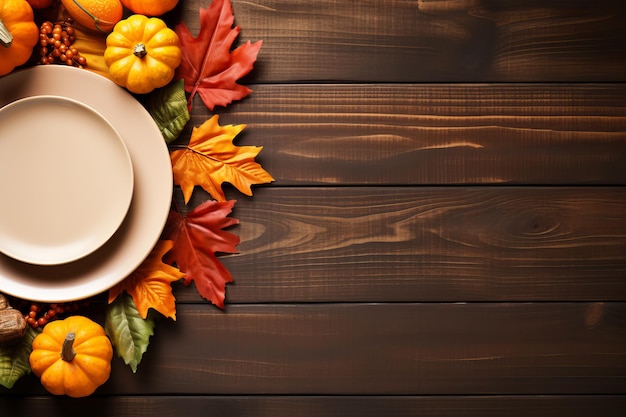 Autumn table setting with pumpkins and flowers for celebration Thanksgiving