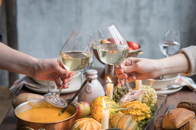 Autumn table setting with pumpkins Thanksgiving holiday dinner and fall decoration