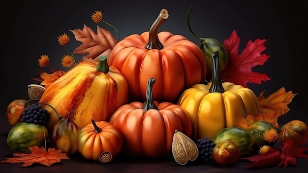 Autumn thanksgiving-stilleven met pompoenen Generatieve Ai