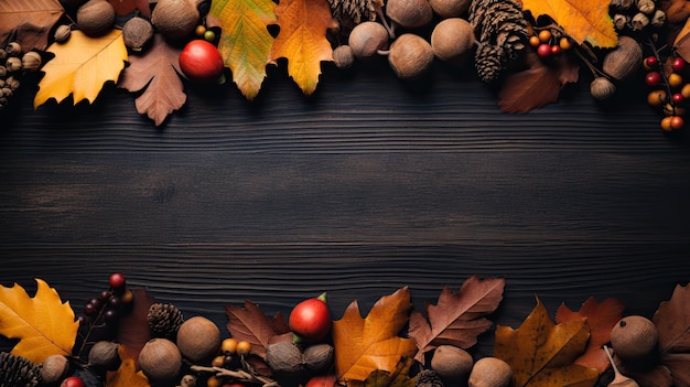 Autumn themed background with acorns and fall leave