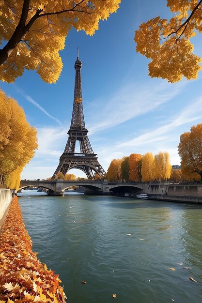 Autumn Tranquility Seine River and Eiffel Tower Embrace Fall Beauty