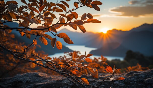 Photo autumn tree leaf sunset beauty in nature generated by artificial intelligence