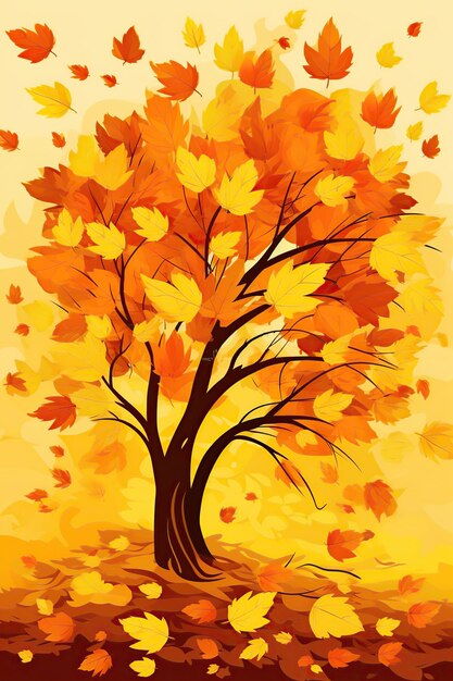 Autumn tree vertical illustration background Generative AI