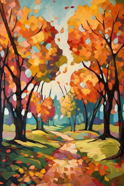 Autumn Trees in Bold Warm Colors Using Palette Knife Painting Technique