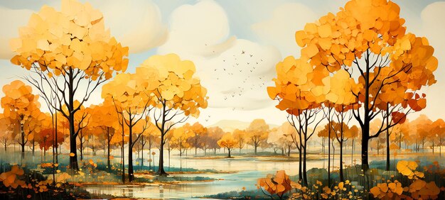 Осенняя деревья масляная картина