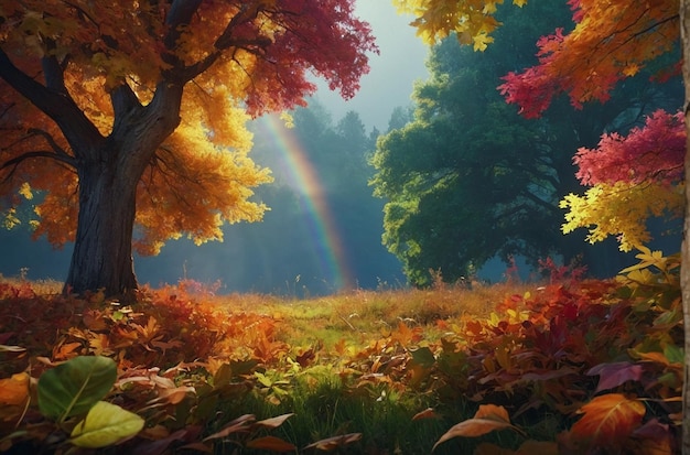 Autumn Trees with Rainbow Leaves