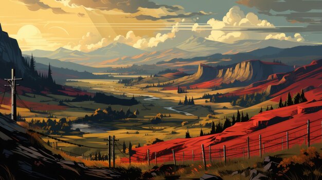 Autumn valley landscape in bright colors ai