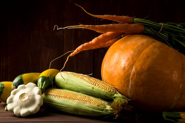 Autumn vegetables harvest for Thanksgiving concept