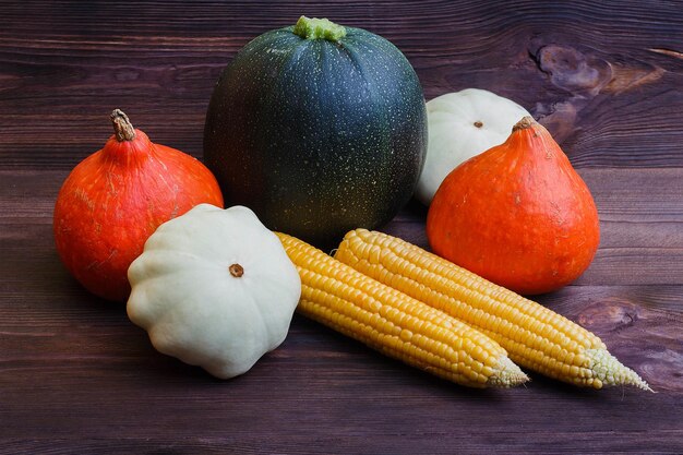 Autumn Vegetables on Wooden Table Organic Food Background