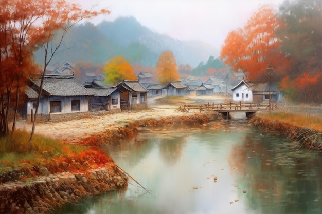 Autumn village china generate ai