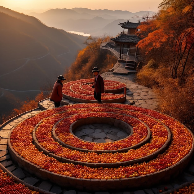 In autumn in villages on cliffs in China bamboo