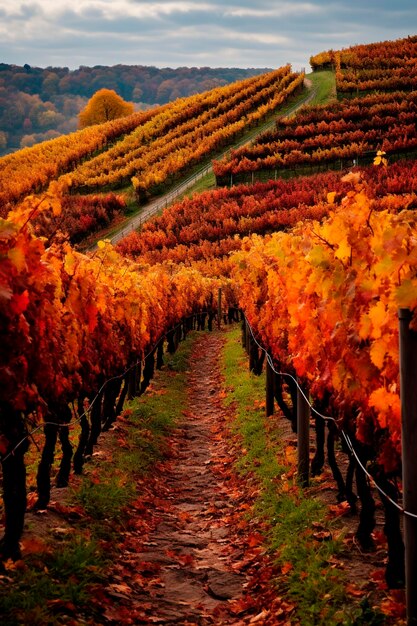 Autumn vineyards on the mountains Selective focus Nature