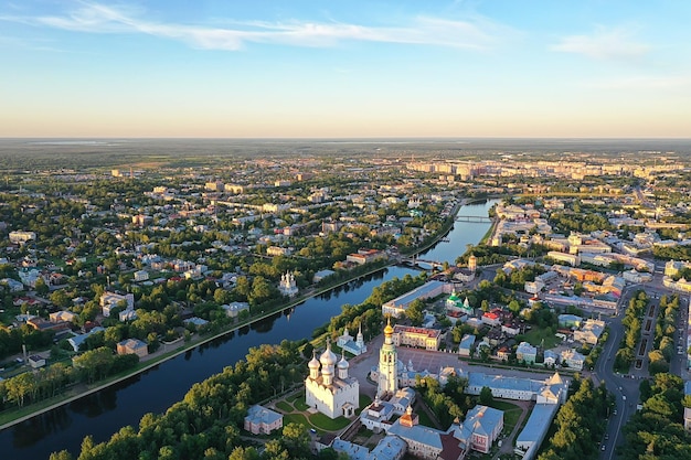 autumn vologda kremlin, drone top view, russia religion christian church