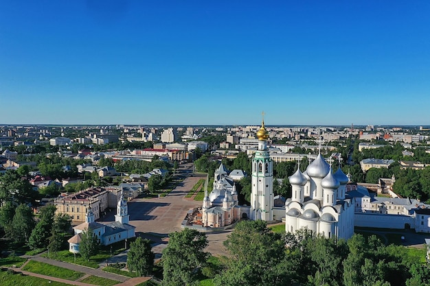 Autumn vologda kremlin, drone top view, russia religion
christian church