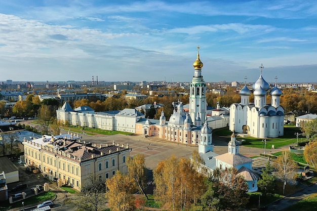 Autumn vologda kremlin, drone top view, russia religion\
christian church