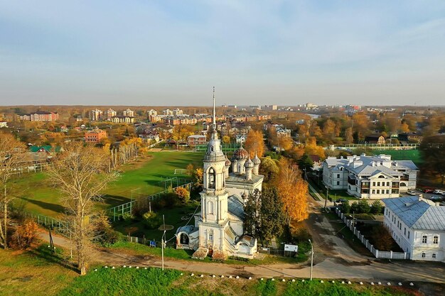 Autumn vologda kremlin, drone top view, russia religion
christian church