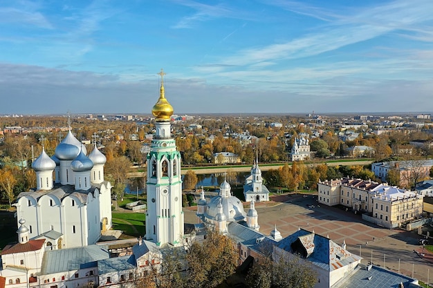Autumn vologda kremlin, drone top view, russia religion
christian church