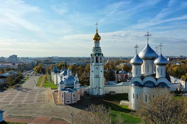 Autumn vologda kremlin, drone top view, russia religion
christian church