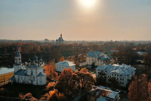 Autumn vologda kremlin, drone top view, russia religion
christian church