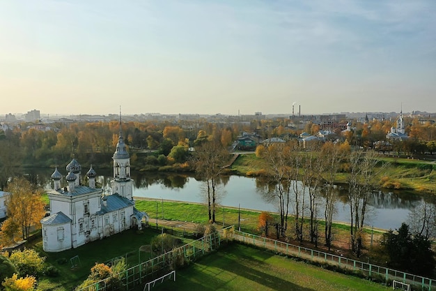 Autumn vologda kremlin, drone top view, russia religion\
christian church