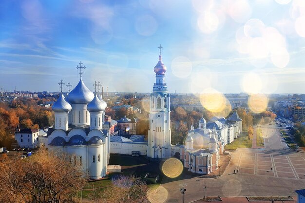 Autumn vologda kremlin, drone top view, russia religion\
christian church