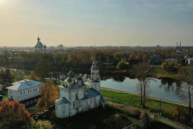 Autumn vologda kremlin, drone top view, russia religion
christian church