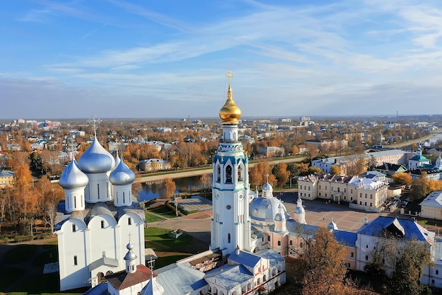 Autumn vologda kremlin, drone top view, russia religion\
christian church